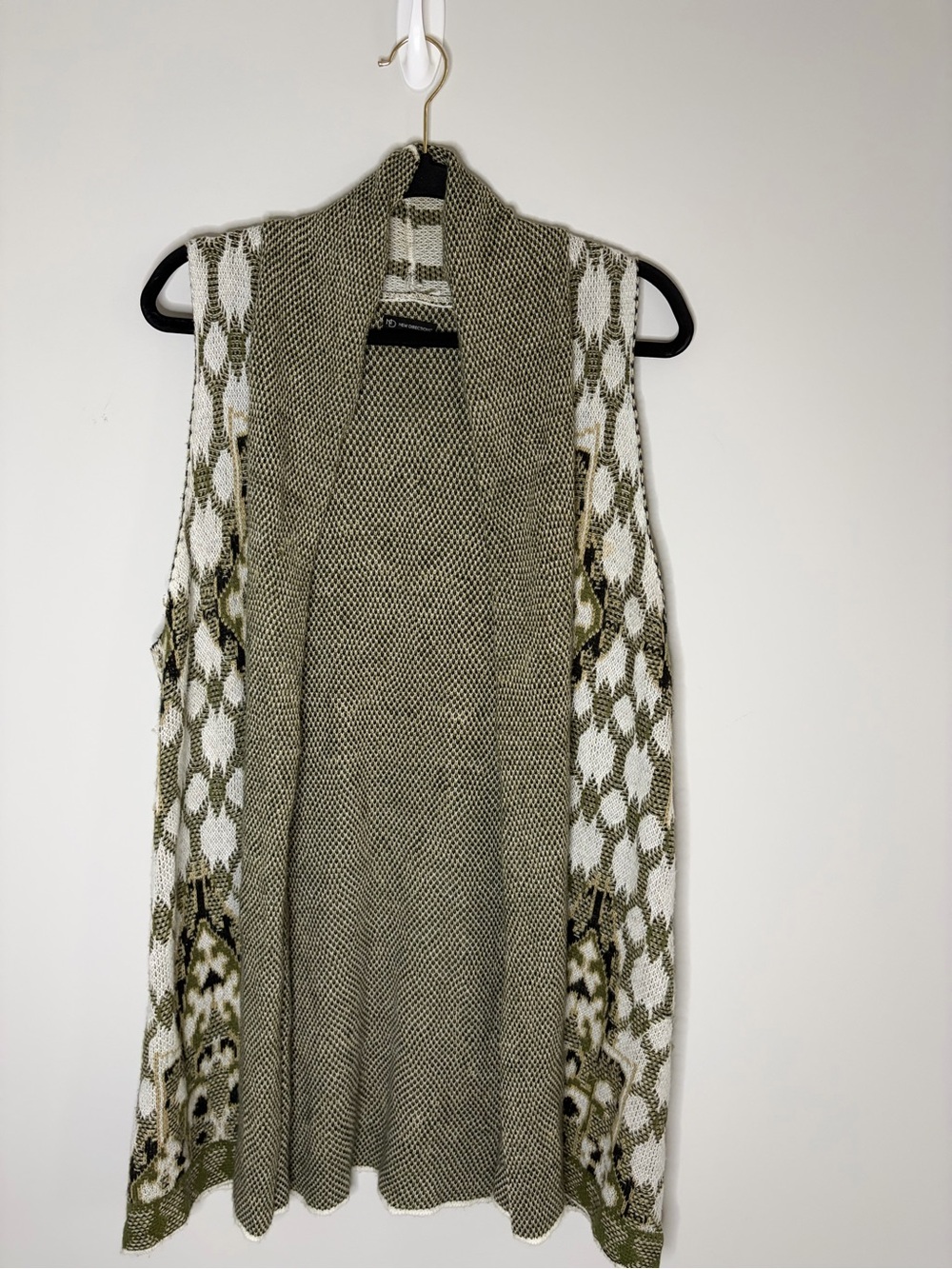 new directions Olive & Cream Open-Front Sleeveless Cardigan Vest Petite L